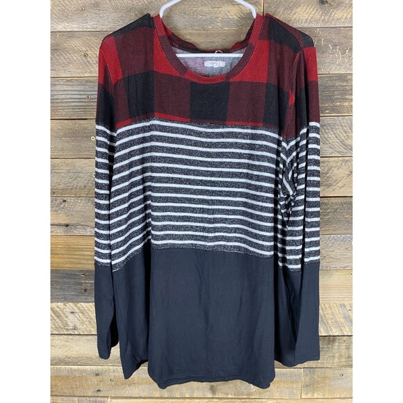 Maurices Tops - Maurices Women Plus Sz 2X  Red/Black Plaid/Stripe Long Sleeve Soft Top